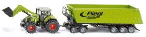 Siku Claas traktor esilaaduri ja Fliegl kallurhaagisega